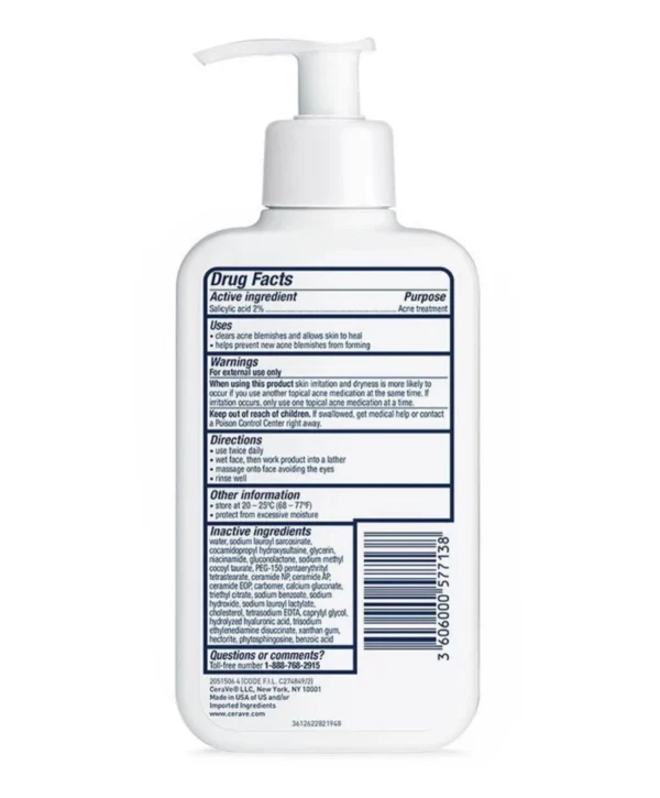 CERAVE ACNE CONTROL CLEANSER 2% SALICYLIC ACID ACNE TREATMENT 237ML - Image 2