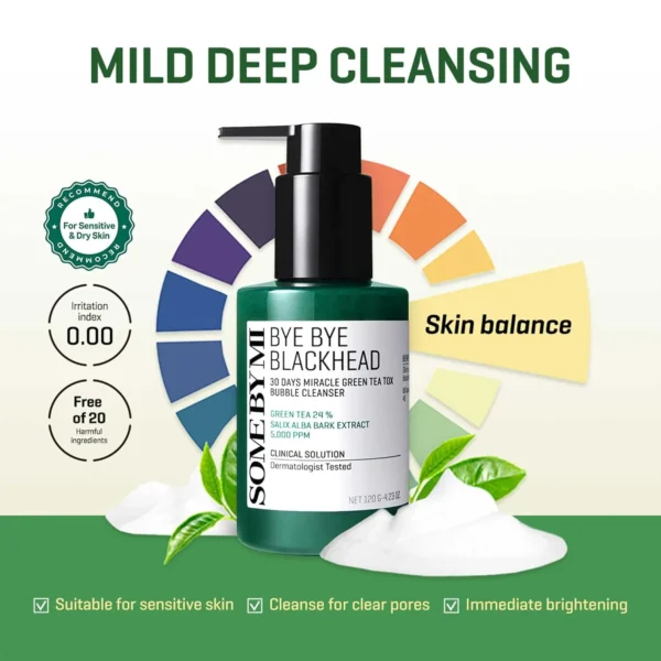 Some By Mi Bye Bye Blackhead 30 Days Miracle Green Tea Tox Bubble Cleanser - 120g - Image 3
