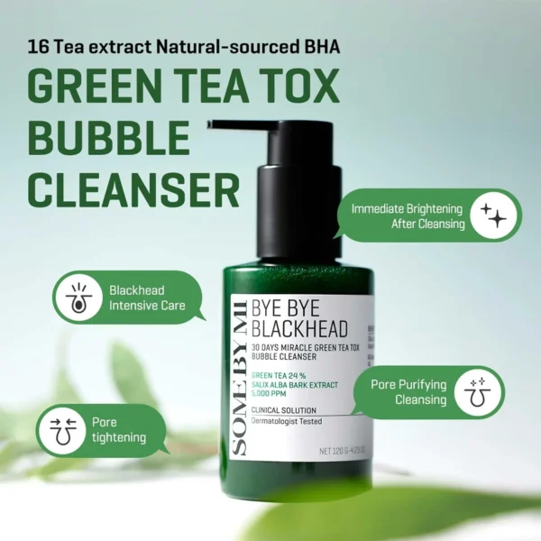Some By Mi Bye Bye Blackhead 30 Days Miracle Green Tea Tox Bubble Cleanser - 120g - Image 2